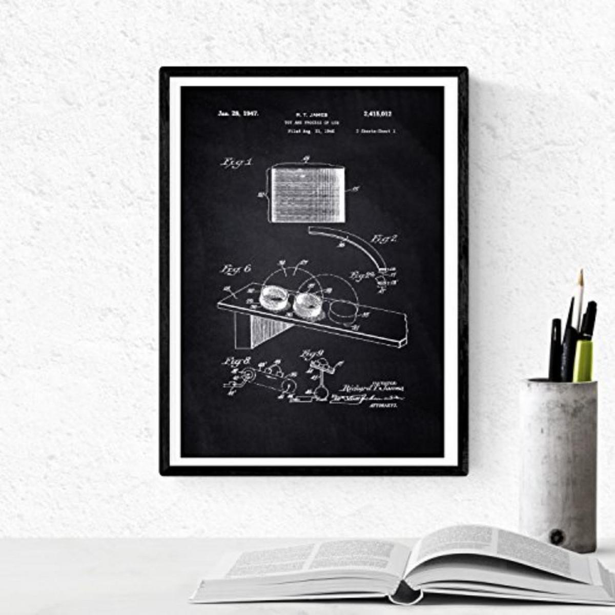 POSTER Set mit 4 Schwarz Patenten SPIELPLATZ A4 Schwarzer Rahmen - Schwarz, Papier (29.7/3cm) - Nacnic