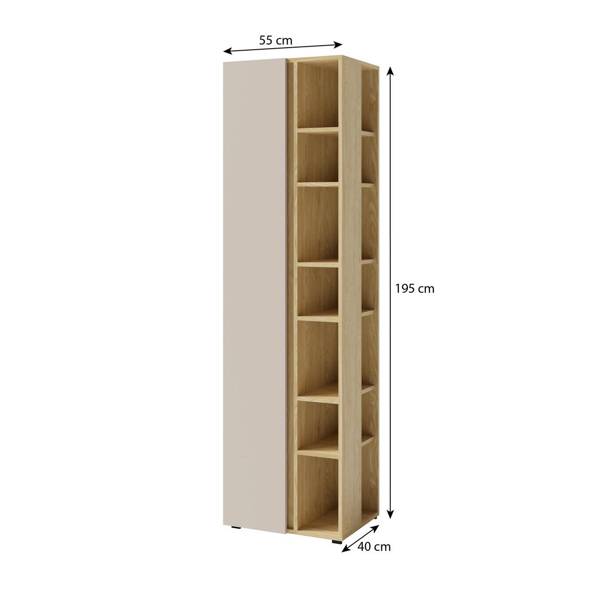 BÜCHERREGAL Lico mit 1 Tür und 10 Einlegeböden, Beige Sand - Beige, Holzwerkstoff (55/195/40cm) - Beautysofa