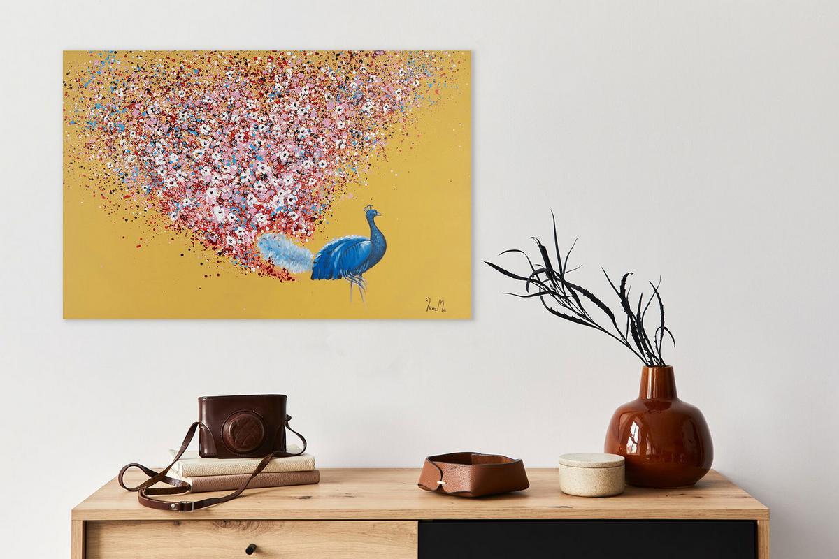 ACRYLBILD HANDGEMALT 90/60 cm - Blau/Pink, Holz/Textil (90/60cm) - KUNSTLOFT