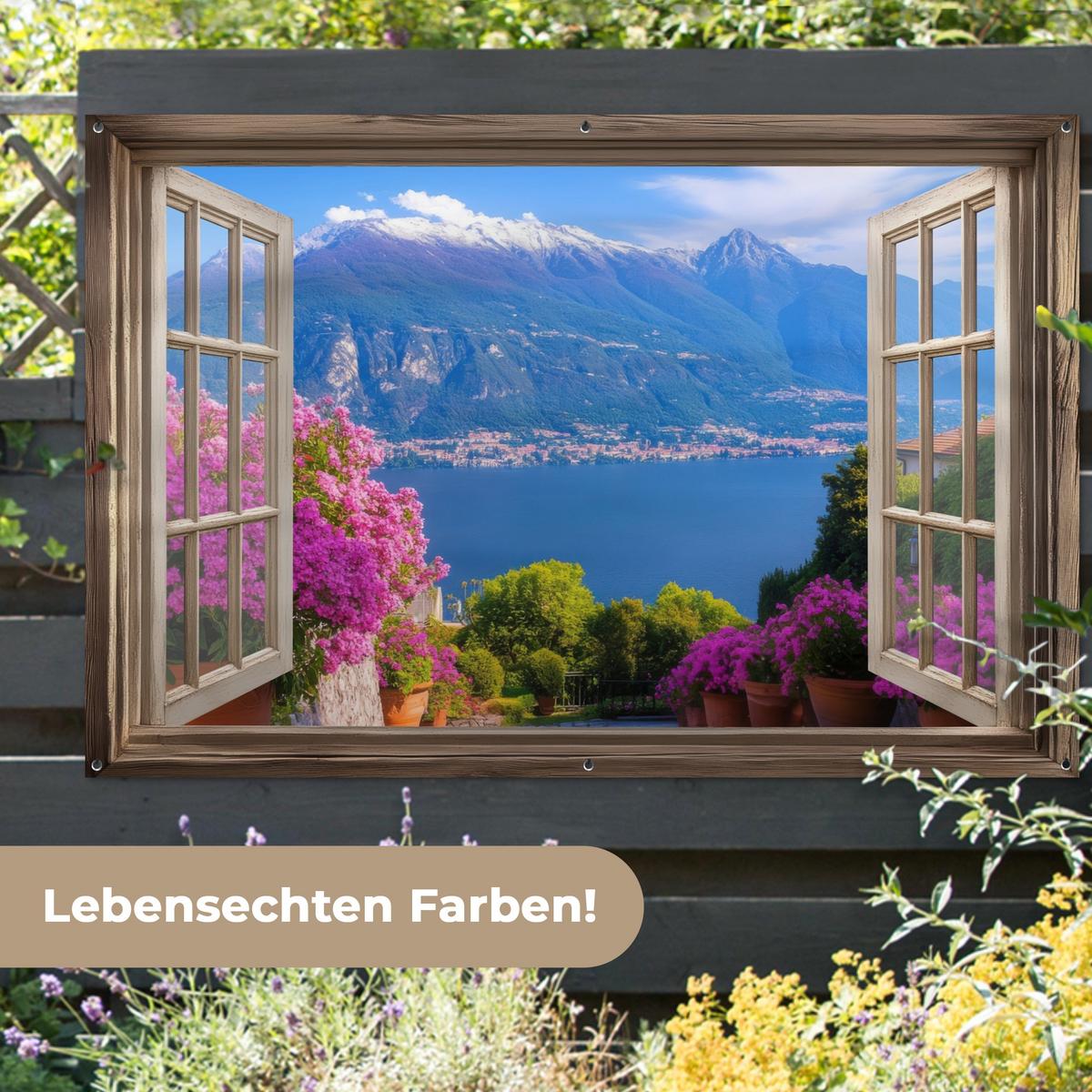GARTENPOSTER Durchblick - Berg - Landschaft - Ausblicke - See Poster für draußen 180x120 cm - Blau, Kunststoff (180/120/0.2cm) - OnlyWow