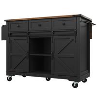 KÜCHENINSEL Schwarz mit Klapptisch, Schiebetüren & Rollen - Schwarz, Holzwerkstoff (140/94/45cm) - Urban Meuble