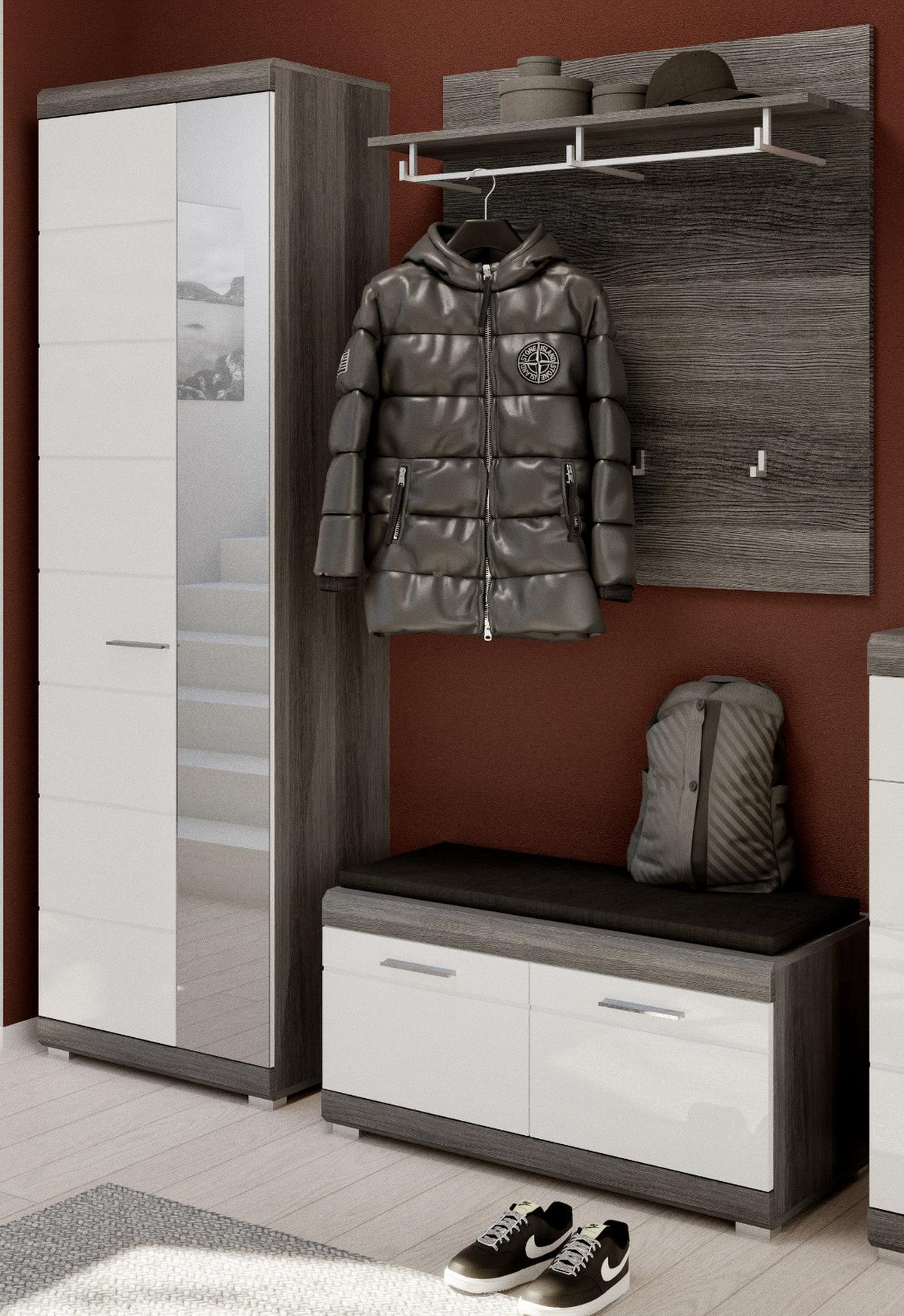 GARDEROBENPANEEL Rauchsilber grau 90 cm, Wandgarderobe mit 6 Kleiderhaken - Grau, Holzwerkstoff (90/98/27cm) - Inn.Furn