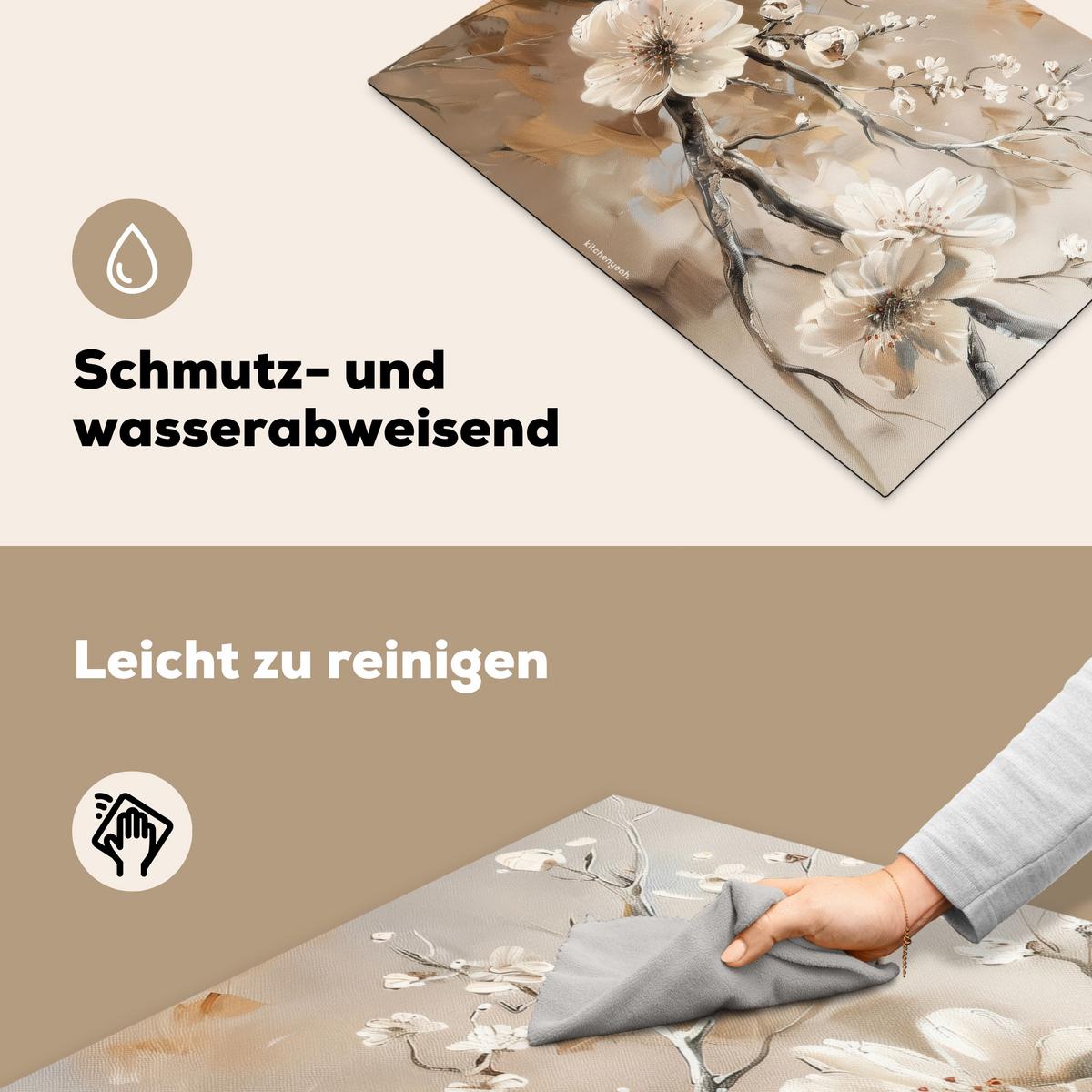 HERDABDECKPLATTE Blumen - Abstrakt - Gemalt - Beige Herdabdeckung Induktionsfeld 70x52 cm - Kaschmir, Kunststoff (70/52/0.2cm) - MuchoWow