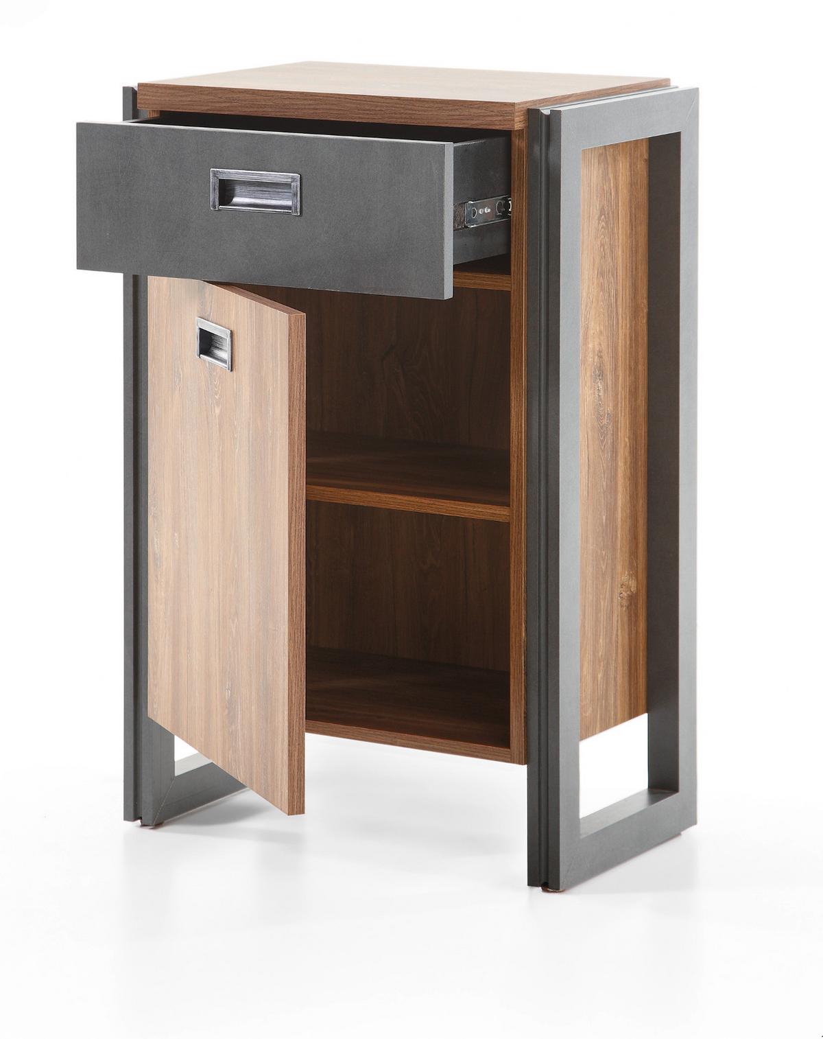 KOMMODE Eiche Stirling, Matera grau, Anrichte 55 x 81 cm - Eichefarben/Grau, Holzwerkstoff/Metall (55/81/33cm)