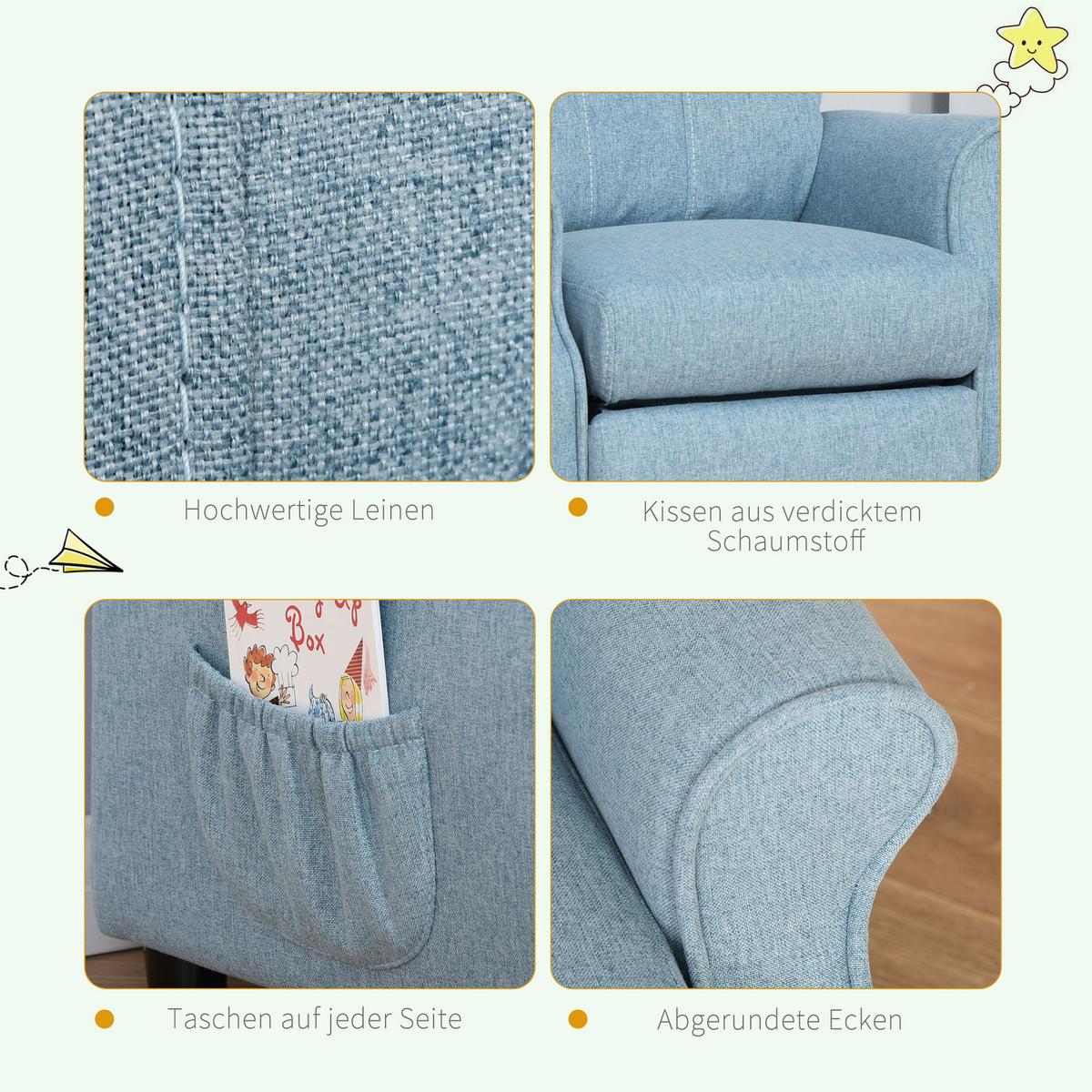 KINDERSESSEL Kindersofa Kindercouch Liegesofa verstellbar mit Fußstütze Blau - Blau, Holz (53/70/58cm) - HOMCOM