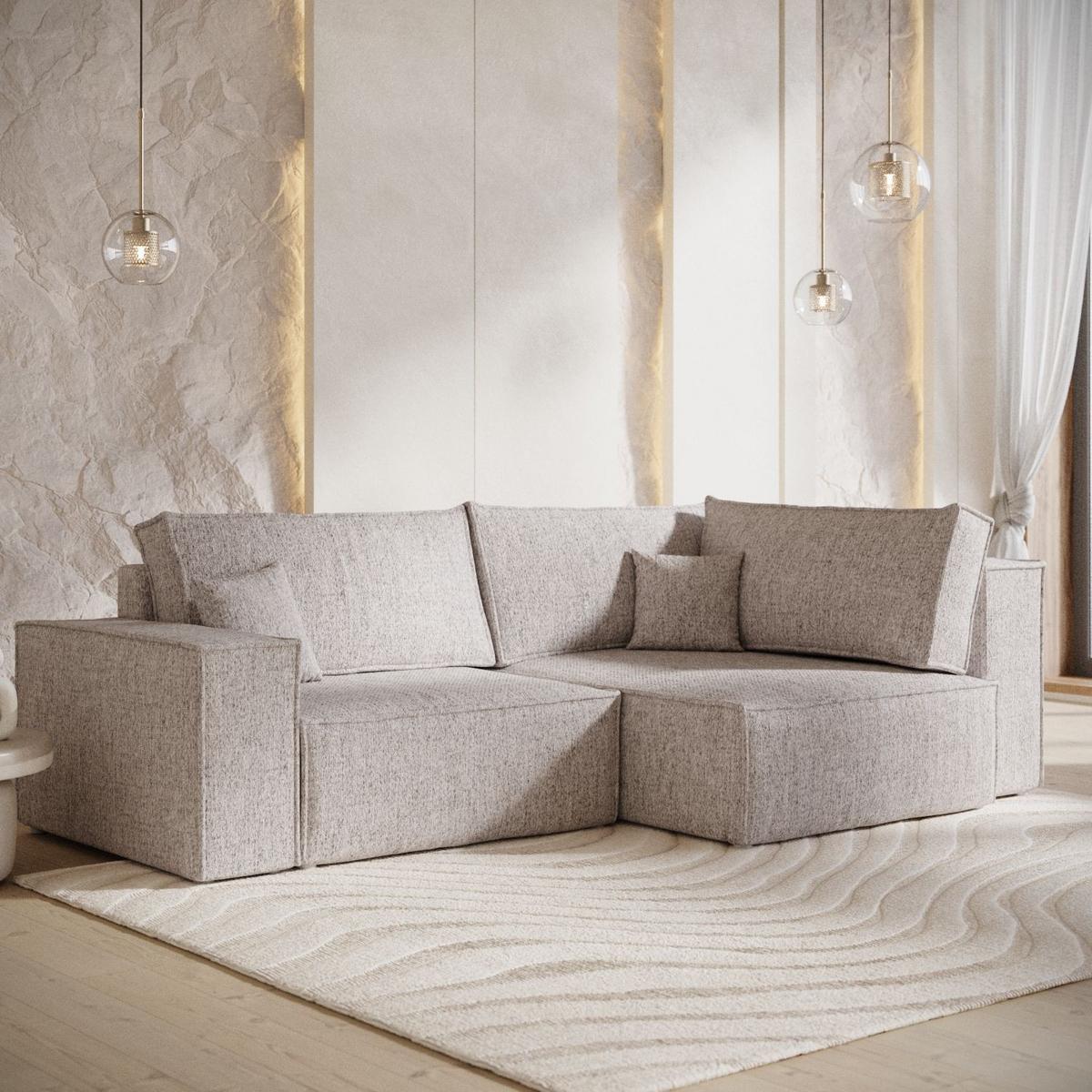 ECKSOFA AVION mit Schlaffunktion Beige im Neve Stoff - Beige/Schwarz, Holz/Holzwerkstoff (253/148cm) - AltaBeds
