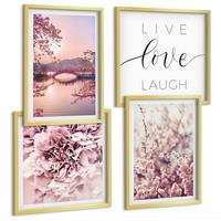 BILDER SET 4er Set - 50x50 cm & 40x60 cm Goldrahmen - Blumenbrücke – Lebensinspiration - Goldfarben, Kunststoff (50/50cm) - TULUP