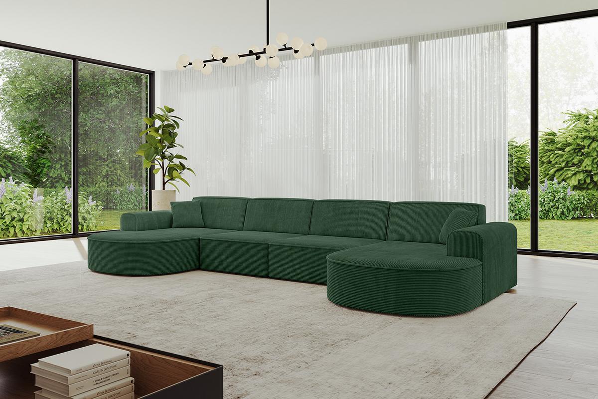 WOHNLANDSCHAFT MARI-U2 - 388x171x79 cm Grün Cord - Schwarz/Grün, Holzwerkstoff/Kunststoff (388/79/171cm) - ALTDECOR