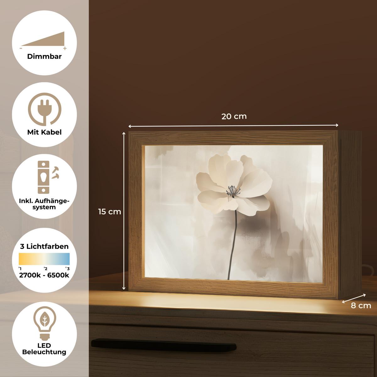 TISCHLEUCHTE Blume - Beige - Farbe - Schatten 20x15 cm - Alteiche, Holzwerkstoff (8/20/15cm) - OnlyWow