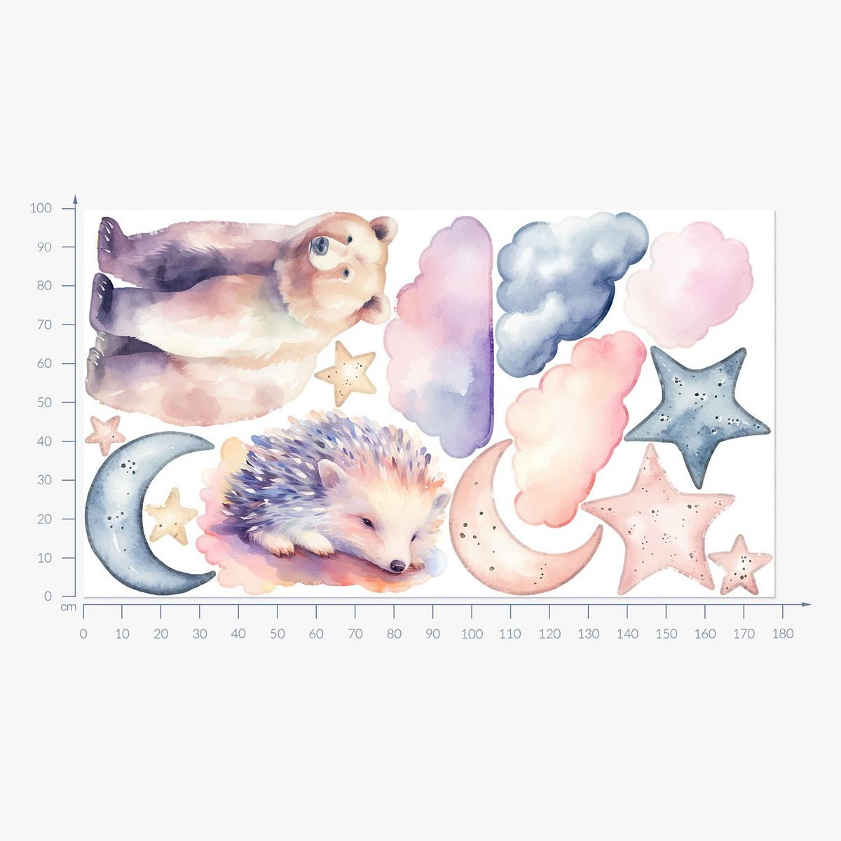 WANDAUFKLEBER 100x178cm - Tiere am Nachthimmel - Multicolor, Kunststoff (100/178/0.1cm) - Wallfluent