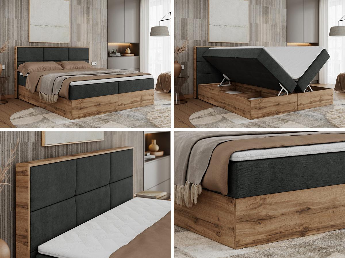 BOXBETT ALBERO 2 - 120/200 Dunkelgrau Struktur - H4 - Dunkelgrau, Holz/Textil (120/200cm) - MKS