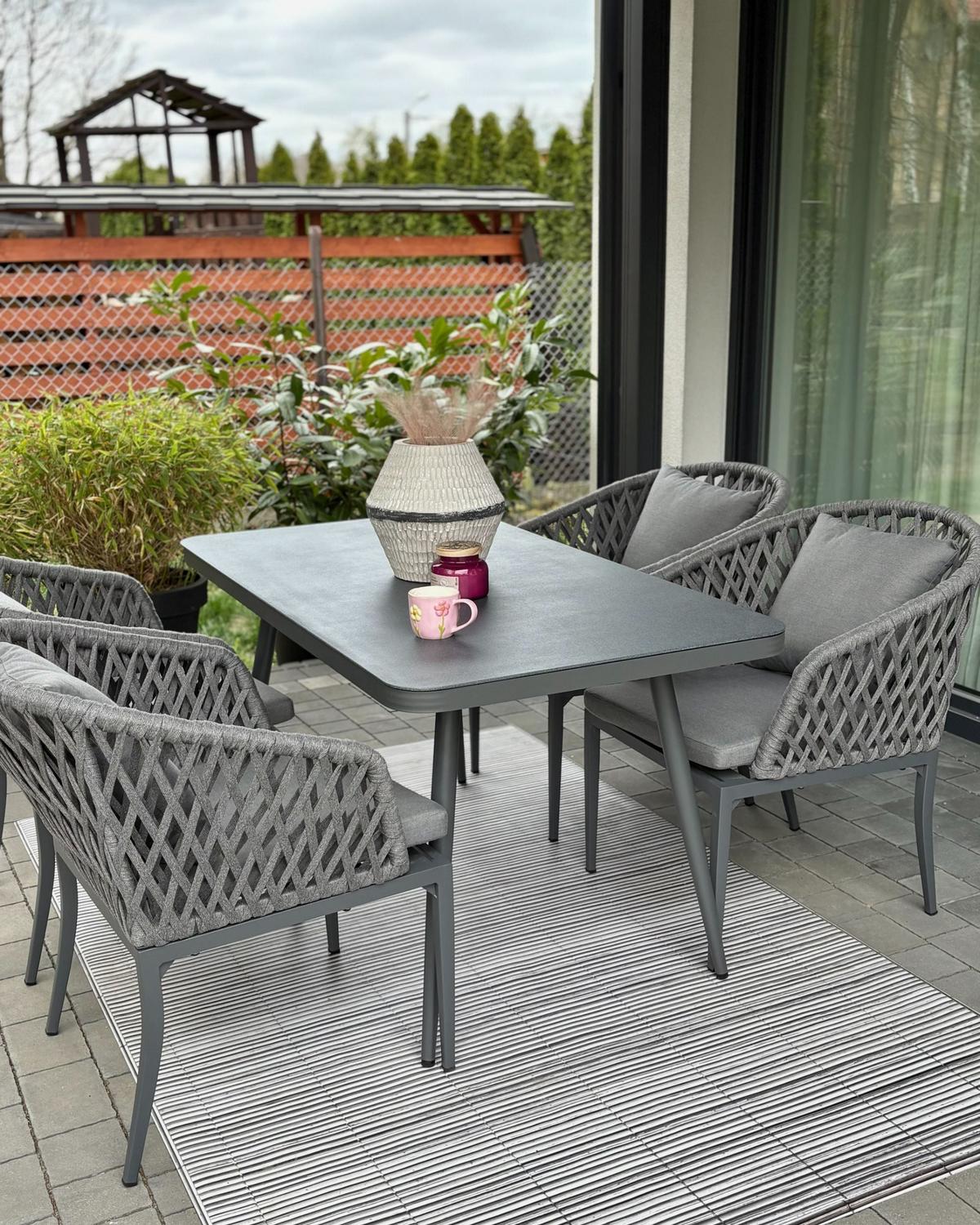 GARTENMÖBEL-SET 4-Sitzer Aluminium/Flechtseil grau Lipari - Grau, Metall - Beliani