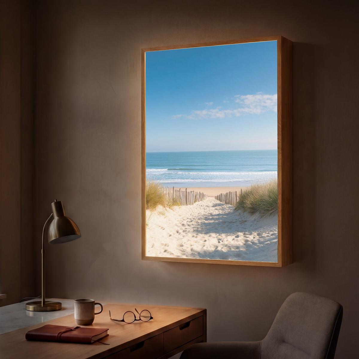 WANDLEUCHTE MIT AKKU Strand - Meer - Düne - Sand - Sommer 60x90 cm - Sandfarben, Holzwerkstoff (60/90/8cm) - OnlyWow