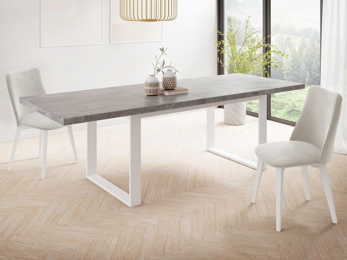 ESSTISCH Sana rechteckig ausziehbar, Grauer Beton 160/240/90/75 cm - Hellgrau/Weiß, Holzwerkstoff/Metall (90/240/75cm) - WFL GROUP