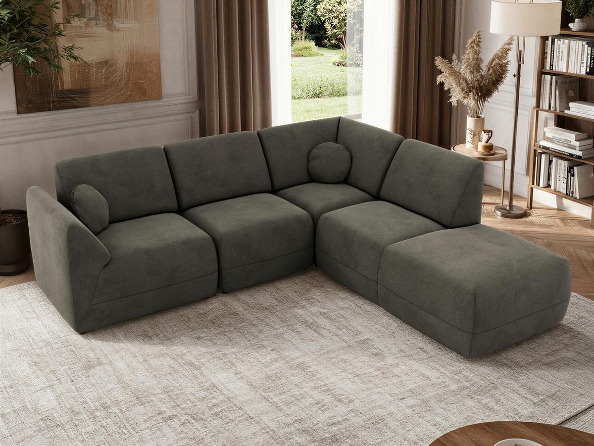 ECKSOFA NOARA 5M L Dunkelgrau Velvet - Rechts - Dunkelgrau/Schwarz, Kunststoff/Textil (267/244cm) - MKS