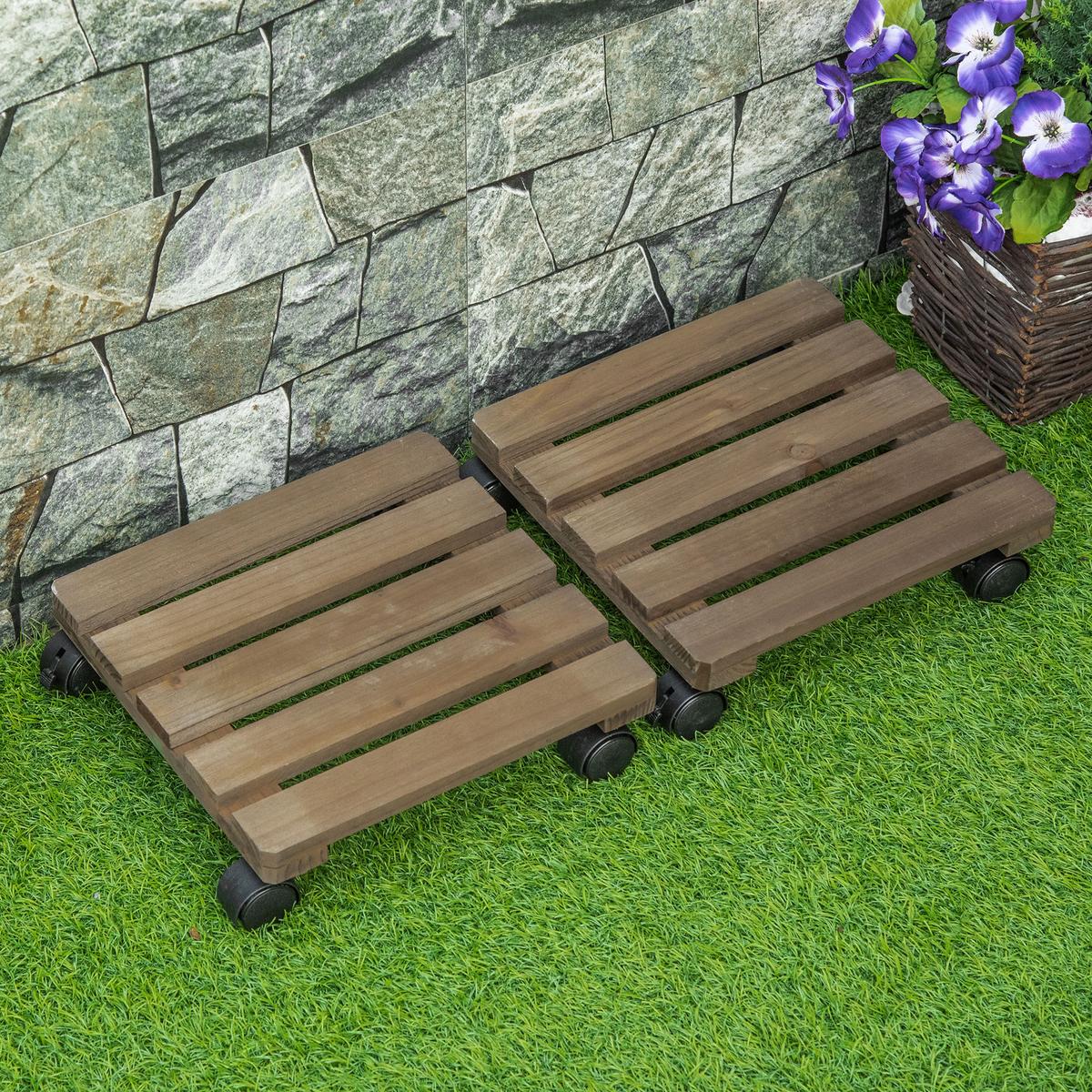 PFLANZENROLLER, Tannenholz, Braun - Braun, Holz (30/7/30cm) - Outsunny