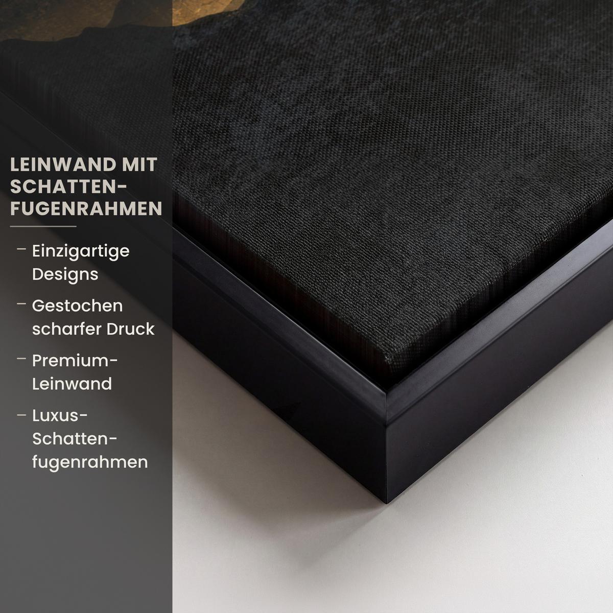 LEINWAND Bilder mit Rahmen - Goldene Berge bei Mondschein - 60x80 - Goldfarben, Textil (60/80cm) - MuchoWow