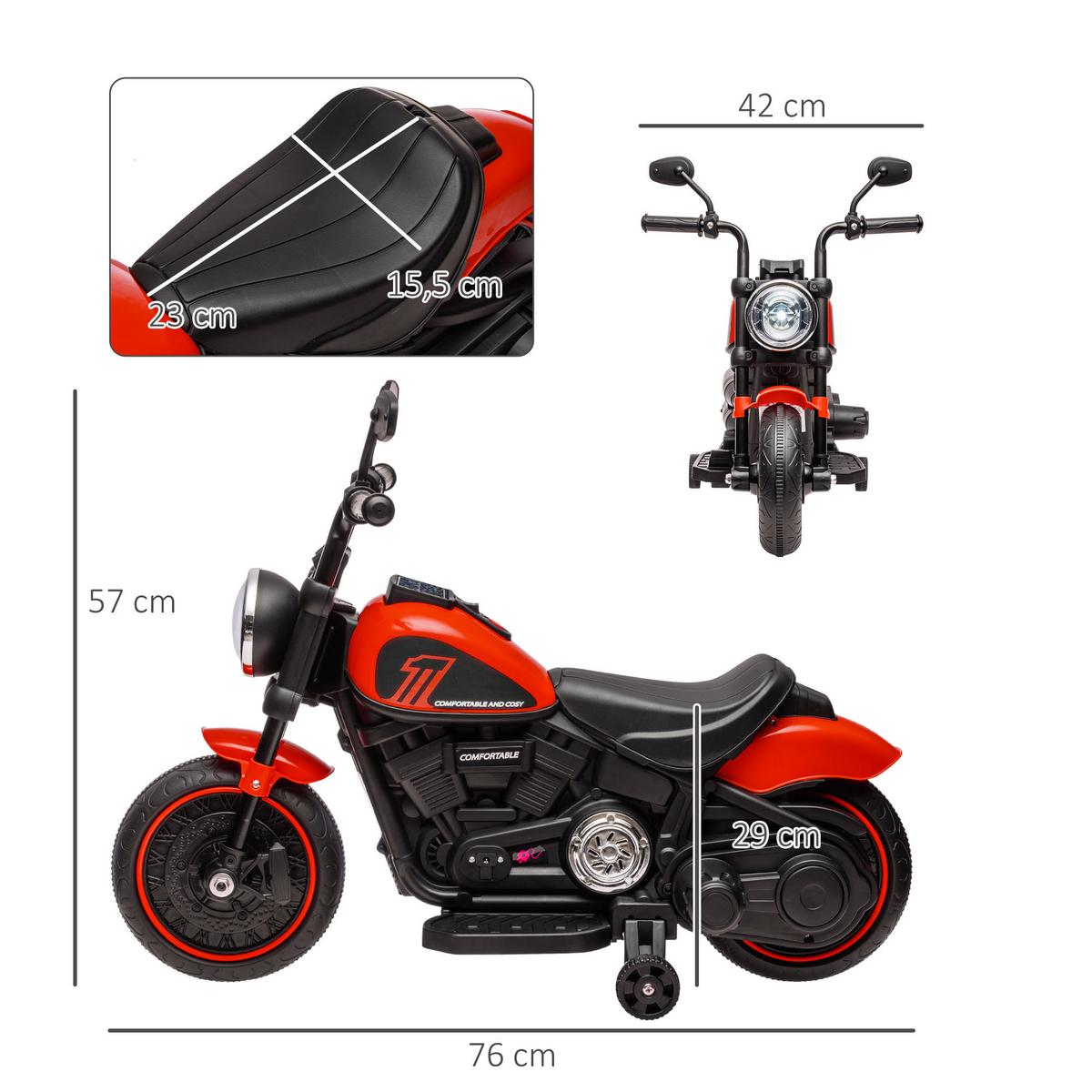 KINDER Elektro-Motorrad Kindermotorrad 6V Kinderfahrzeug für 1,5-3 Jahre Rot - Rot/Schwarz, Kunststoff/Metall (76/42/57cm) - HOMCOM