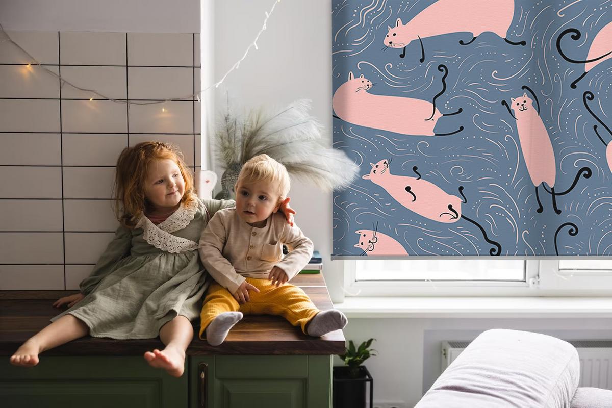 INNENROLLO - Fensterrollo - Rollo - 90x180 cm - Rosa Katzen - Pink, Kunststoff (90/180/0.5cm) - TULUP