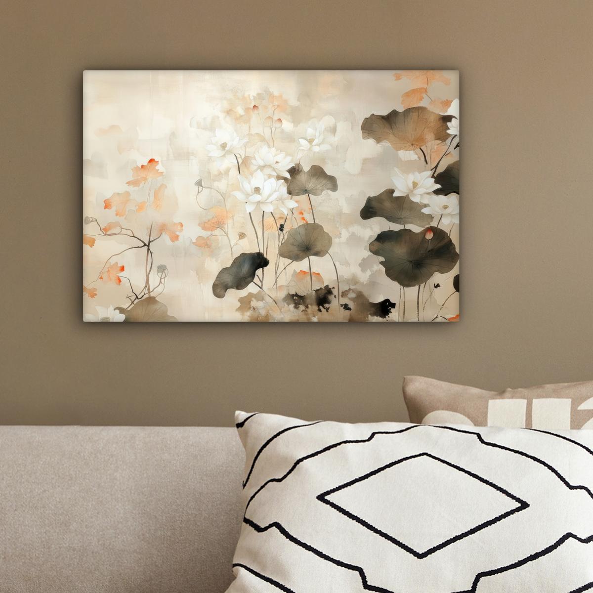 LEINWANDBILD Blumen - Japandi - Wabi sabi Deko Schlafzimmer 30x20 cm - Sandfarben, Textil (30/20cm) - MuchoWow