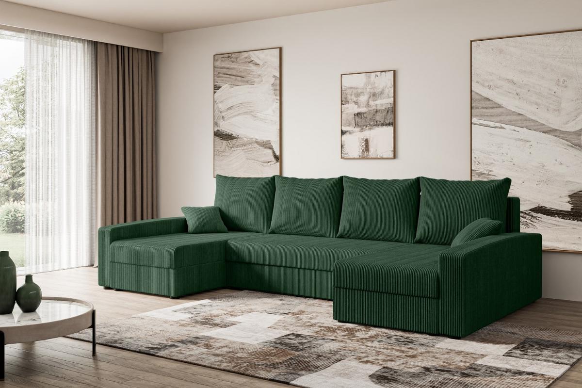 WOHNLANDSCHAFT mit Schlaffunktion und Bettkasten ALESIA-U 301x140x90 cm Grün Cord - Silberfarben/Grün, Holzwerkstoff/Kunststoff (301/90/140cm) - ALTDECOR