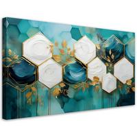WANDBILD sechseckiges abstraktes türkis - Türkis, Textil (80/40cm) - Feeby