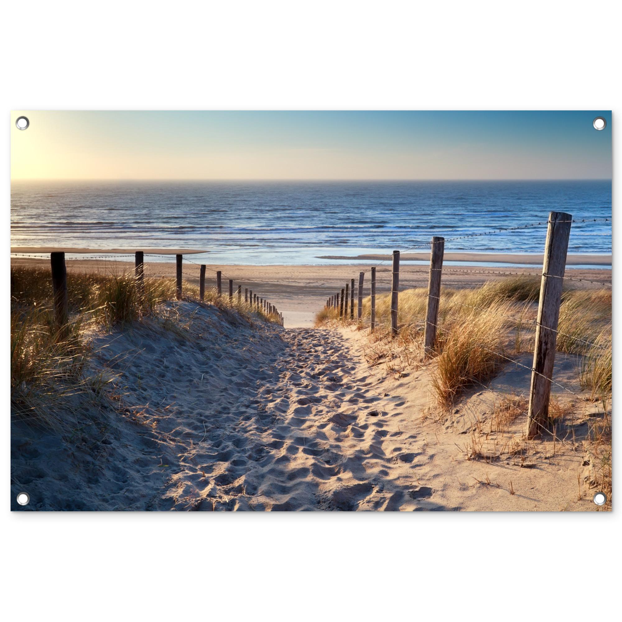 GARTENPOSTER Strand - Meer - Niederlande - Dünen - Sonne Gartendeko 90x60 cm - Sandfarben, Kunststoff (90/60/0.2cm) - OnlyWow