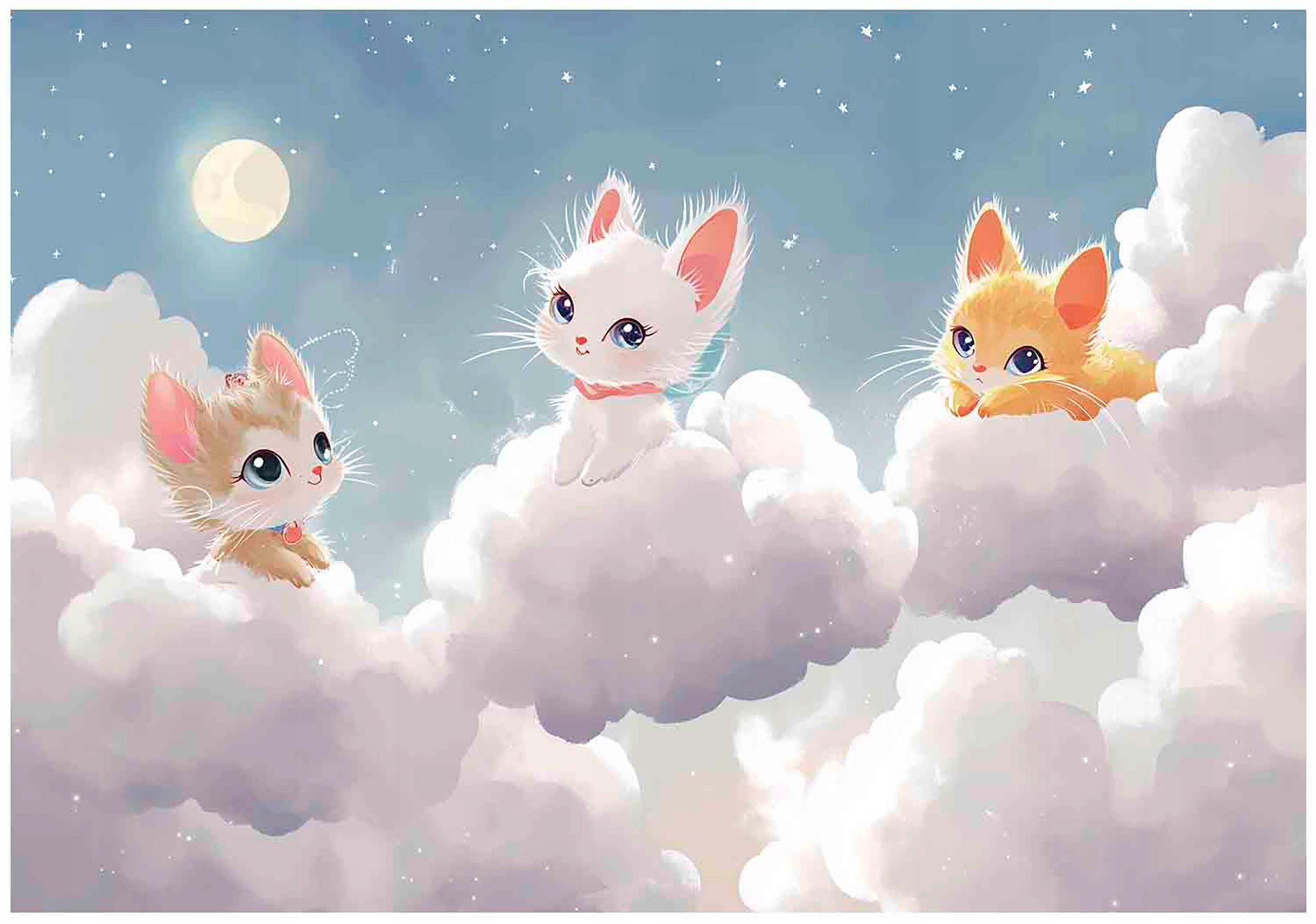 FOTOTAPETE Kinderzimmer Katze Wolken 400x280 - Multicolor, Papier (400/280cm) - Wallarena