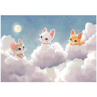 FOTOTAPETE Kinderzimmer Katze Wolken 400x280 - Multicolor, Papier (400/280cm) - Wallarena