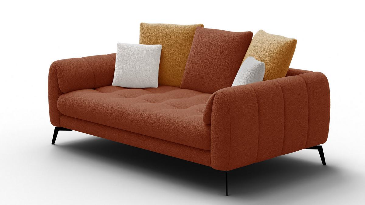 SOFA CALME 2,5-Sitzer, dunkelorange und écru - Dunkelorange/Schwarz, Holz/Textil (199/92/108cm) - Wozimo