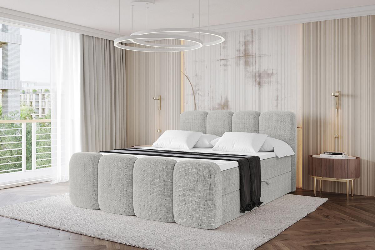 BOXBETT mit Matratze H4 und Lattenrost - NINA-Z - 180x200 cm Aragon - Hellgrau - Hellgrau, Holzwerkstoff (180/200cm)