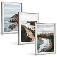 BILDER SET 3er Set - 40x60 cm Silberner Rahmen - Klippenblicke, Strandlandschaften - Silberfarben, Kunststoff (40/60cm) - TULUP