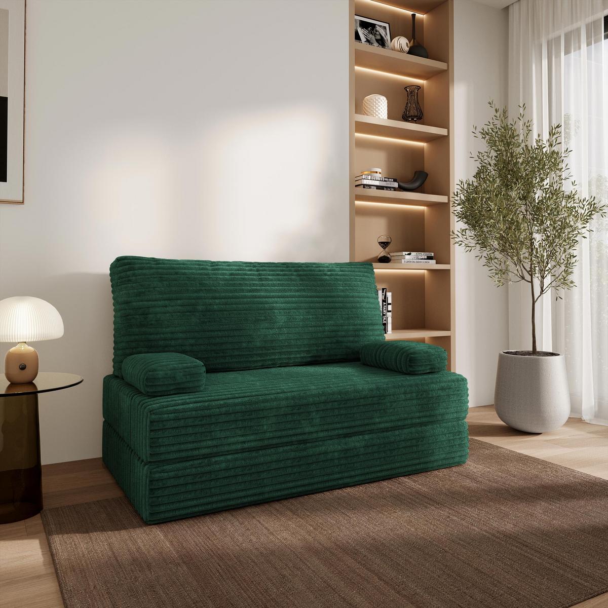 BETTSOFA LADIA aus Schaumstoff Cordstoff Grün Schlaffunktion - Grün, Textil (140/86/60cm) - MASSENO