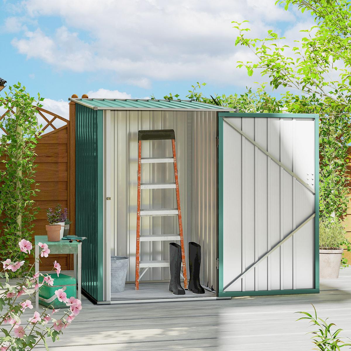 GERÄTEHAUS mit Pultdach Abschließbare Tür 100x103x160 cm Grün - Grün, Metall (103/160/100cm) - Outsunny