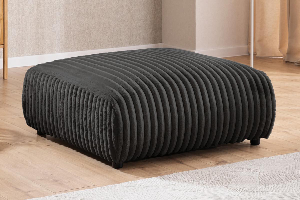 HOCKER Mollis Dunkelgrau Plüschcord - Dunkelgrau/Schwarz, Holz/Kunststoff (88/39/88cm) - S-Style Möbel