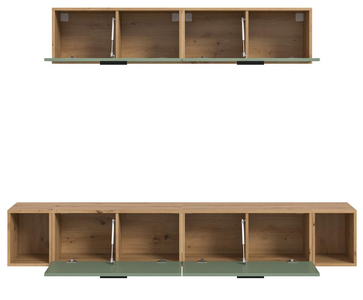 WOHNWAND grün, Eiche Artisan 202 cm, Schrankwand mit Soft-Close - Schwarz/Eiche Artisan, Holzwerkstoff/Kunststoff (202/184/34cm) - Inn.Furn