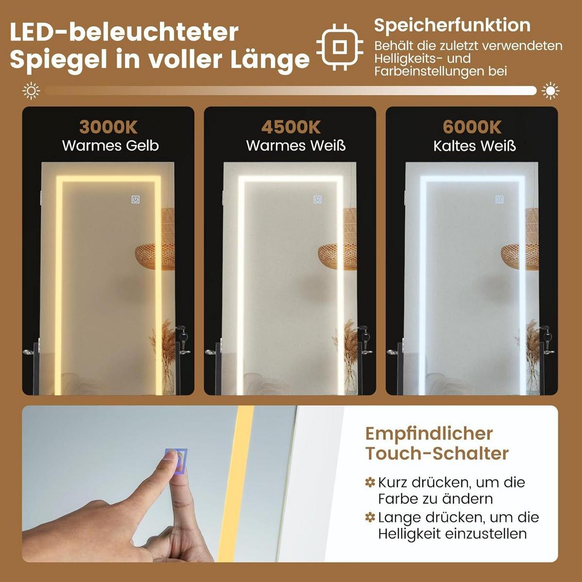 SCHMUCKSCHRANK 160cm Weiß - Weiß, Holz (41/160/35cm) - COSTWAY