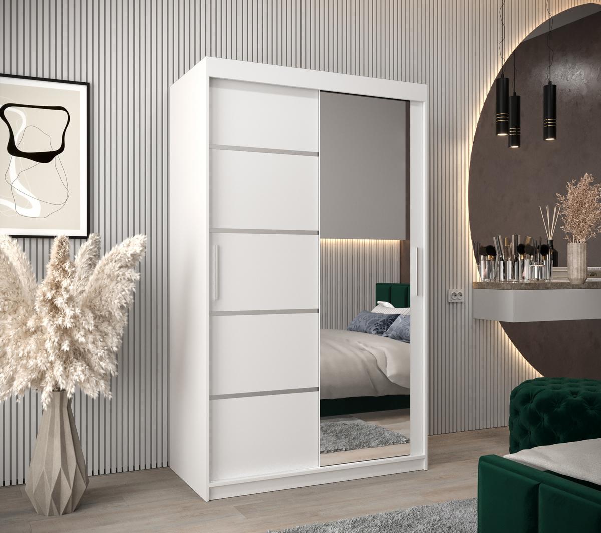 SCHWEBETÜRENSCHRANK 200/120/62 2-türig - Silberfarben/Weiß, Holz/Kunststoff (120/200/62cm) - MÖBEL KRYSPOL
