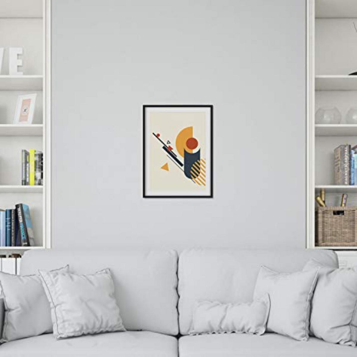 POSTER Set mit 4 Senf, mit farbigen Motiven abstrakten Konstruktivismus A4 Schwarzer Rahmen - Schwarz, Papier (29.7/3cm) - Nacnic