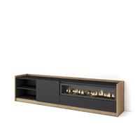 LOWBOARD, Schwarz Eiche, Elektrokamin, 207/37/50cm - Schwarz, Holzwerkstoff (207/50/37cm) - Skraut Home