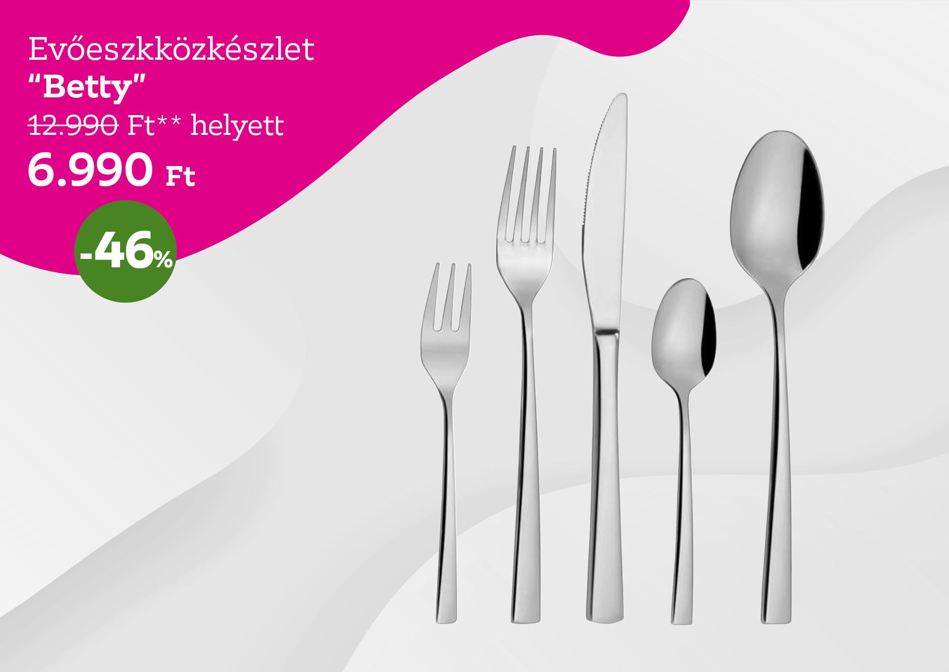 Evőeszkközkészlet BETTY 12990 Forint helyett 6990 Forint, kedvezmény mértéke 46%