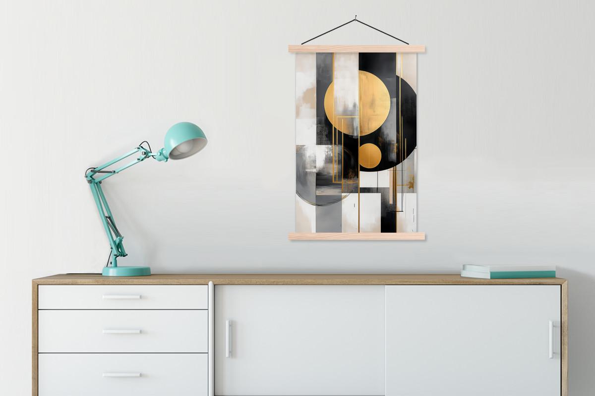 POSTER MIT MAGNETLEISTEN Abstrakt - Gold - Silber - Formen - Ästhetisch - Modern Wandbild Schlafzimmer 60x90 cm - Goldfarben, Textil (60/90/0.15cm) - MuchoWow