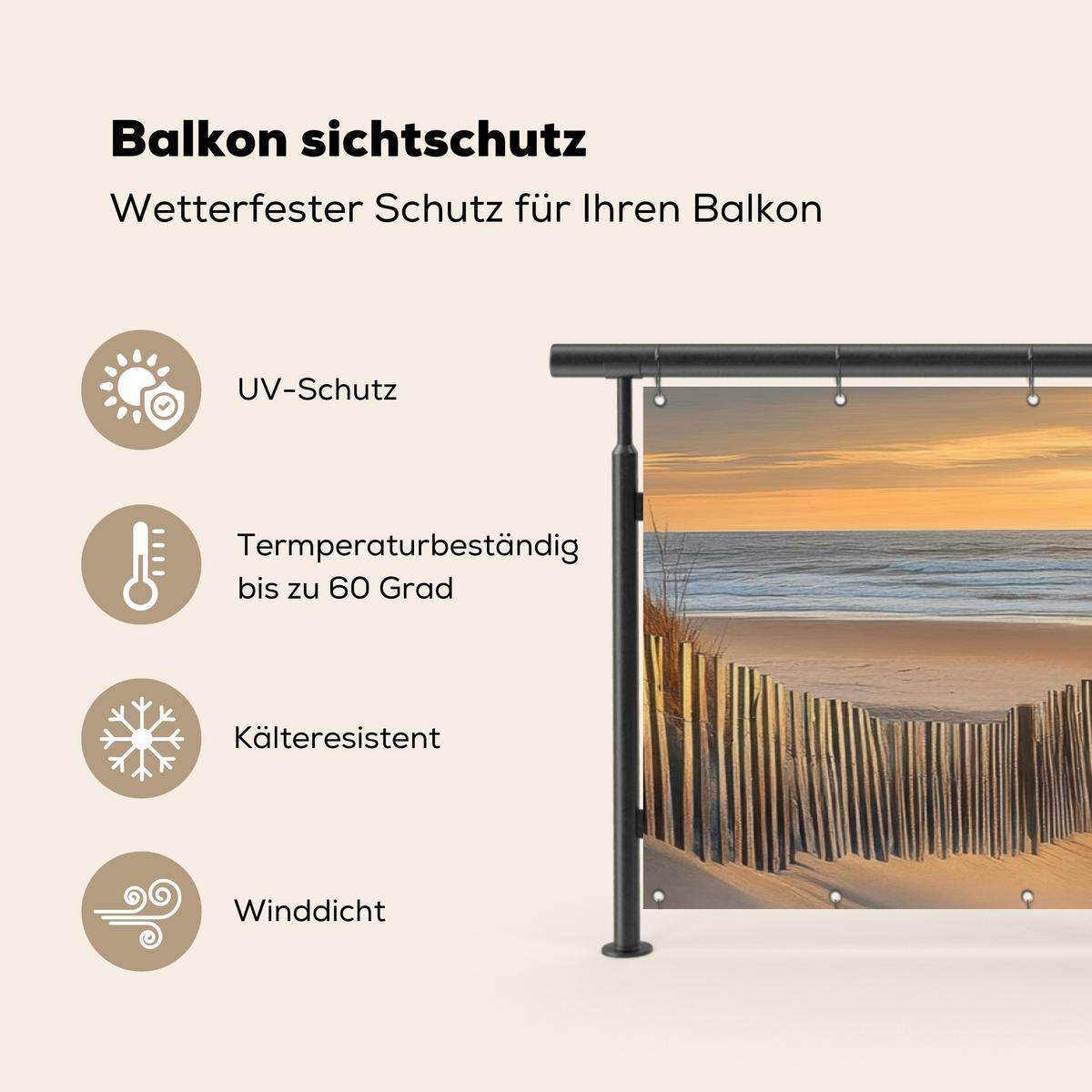 BALKON-SICHTSCHUTZ Strand - Dünen - Sonnenuntergang Windschutz 300x90 cm - Sandfarben, Kunststoff (300/90cm) - MuchoWow