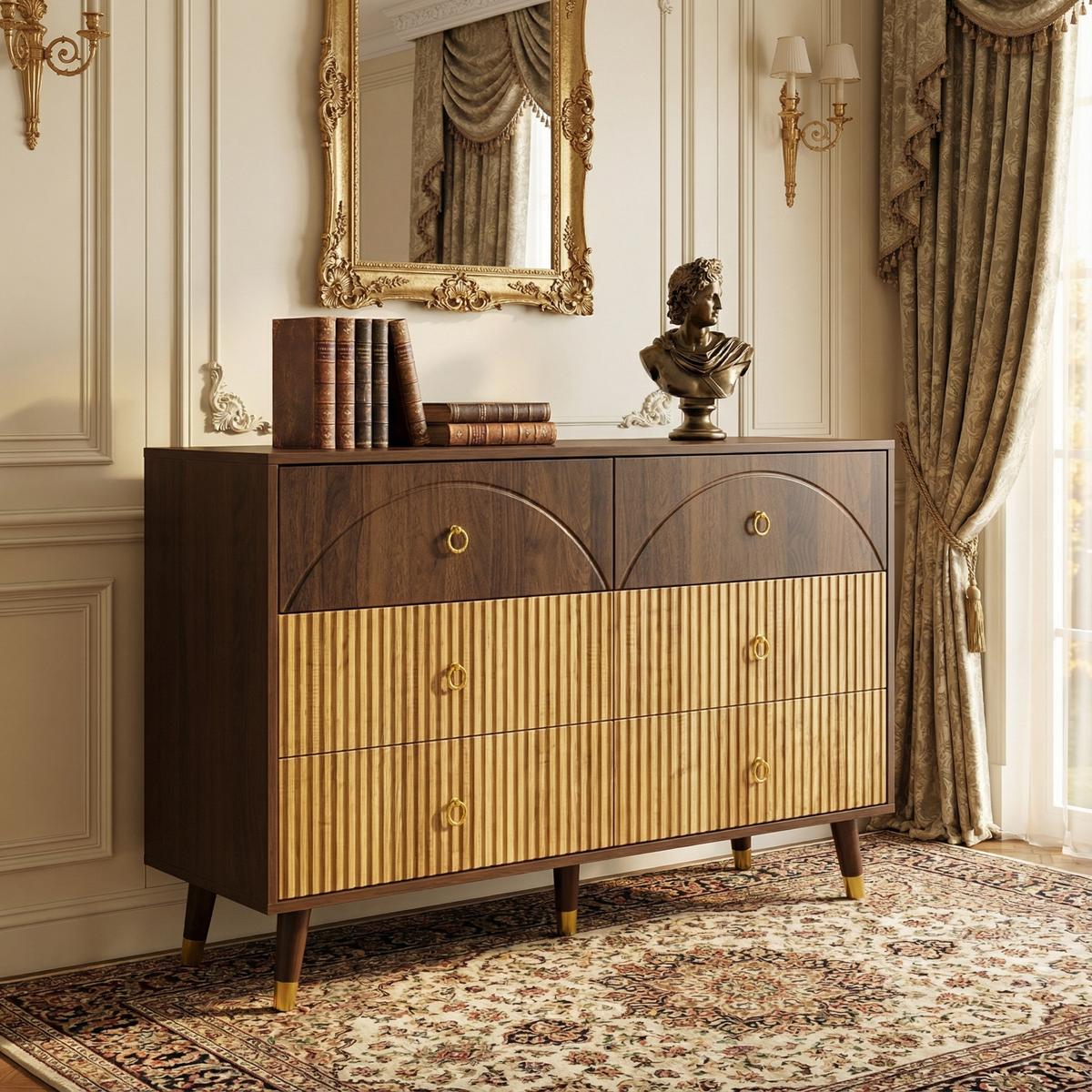SIDEBOARD 120cm in Dunkelbraun & Natur mit 6 Schubladen - Eichefarben, Holzwerkstoff (120/81/40cm) - Urban Meuble