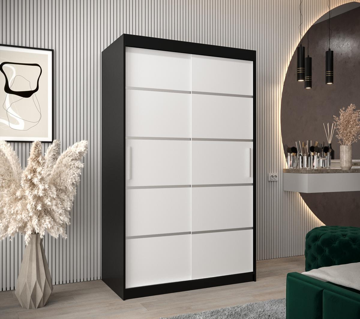 SCHWEBETÜRENSCHRANK 200/120/62 2-türig - Silberfarben/Schwarz, Holz/Kunststoff (120/200/62cm) - MÖBEL KRYSPOL