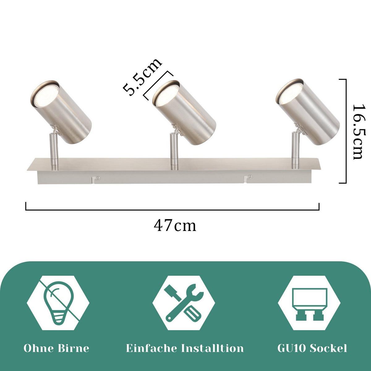 DECKENSTRAHLER Robb 16.5/5.5/4.7cm - Silberfarben, Metall (16.5/5.5/4.7cm) - ZMH