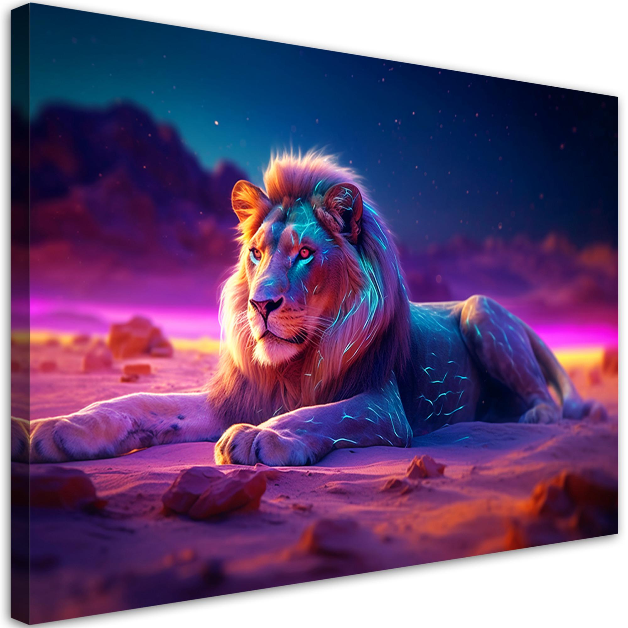 WANDBILD löwe natur tier neon - Multicolor, Textil (60/40cm) - Feeby