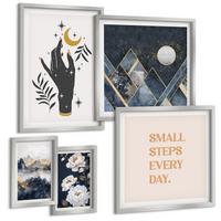 BILDER SET 5er Set - 50x50 cm & 20x30 cm & 40x60 cm Silberner Rahmen - Turmbrücken in europäischen Städten - Silberfarben, Kunststoff (40/60cm) - TULUP