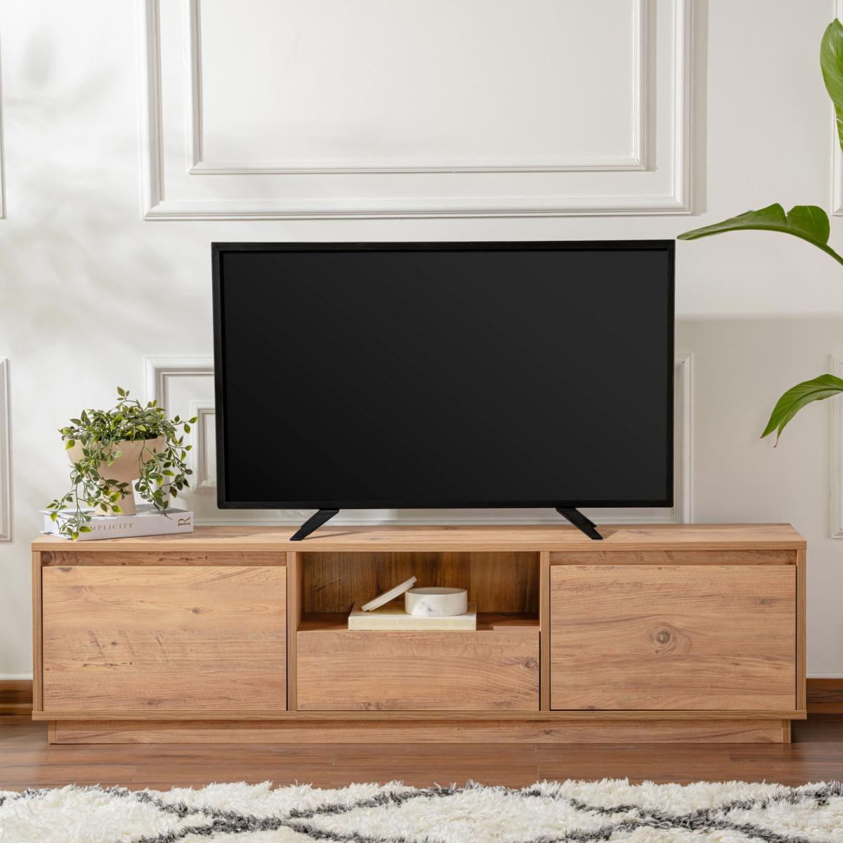 TV-MÖBEL mit 3 klappbaren türen und 1 offenem fach - vanguard 160/29,5/42 cm - Kieferfarben, Holzwerkstoff (29.5/42/44cm) - Calicosy