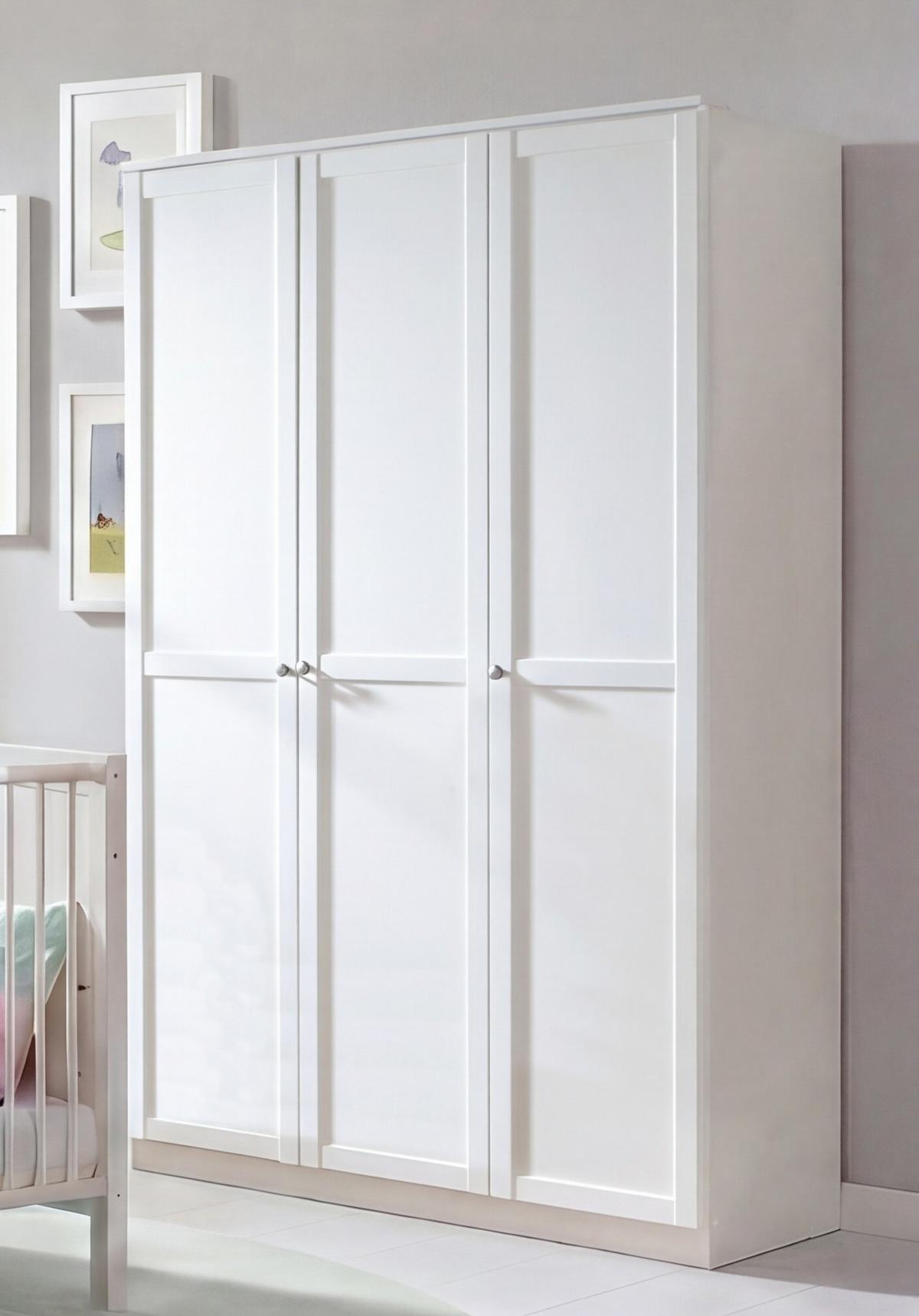 BABYZIMMER-SET 3-teilig: Babybett & Wickelkommode & Kleiderschrank 3-türig B135/H198/T58 cm, Soft-Close, Landhausstil Weiß / 22803 - Silberfarben/Weiß, Holzwerkstoff/Metall (76/83/146cm) - luma-home